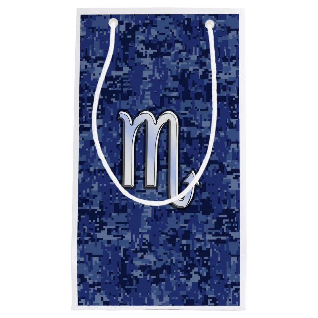Scorpio Zodiac Sign on Navy Blue Camo Small Gift Bag (Front)