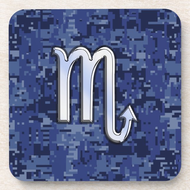 Scorpio Zodiac Sign on Navy Blue Camouflage Decor Coaster (Front)