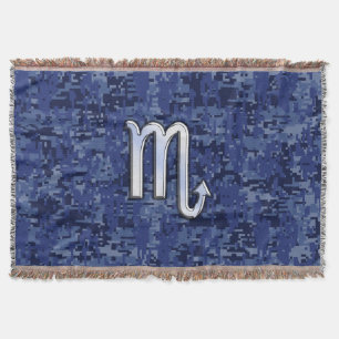 Scorpio Zodiac Sign on Navy Blue Camouflage Decor Throw Blanket