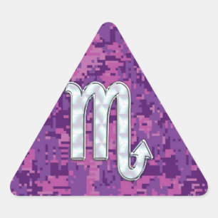 Scorpio Zodiac Sign on Pink Fuchsia Digital Camo Triangle Sticker