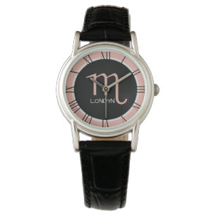 Scorpio Zodiac Sign Rose Pink Black Custom Name Watch