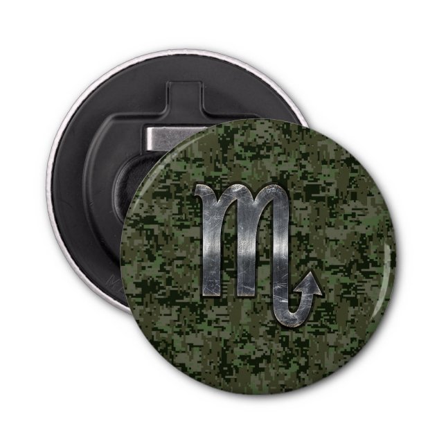 Scorpio Zodiac Sign Woodland Digital Camouflage Bottle Opener (Front)