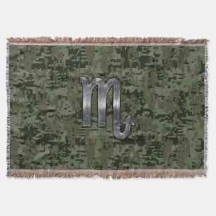Scorpio Zodiac Sign Woodland Digital Camouflage Throw Blanket
