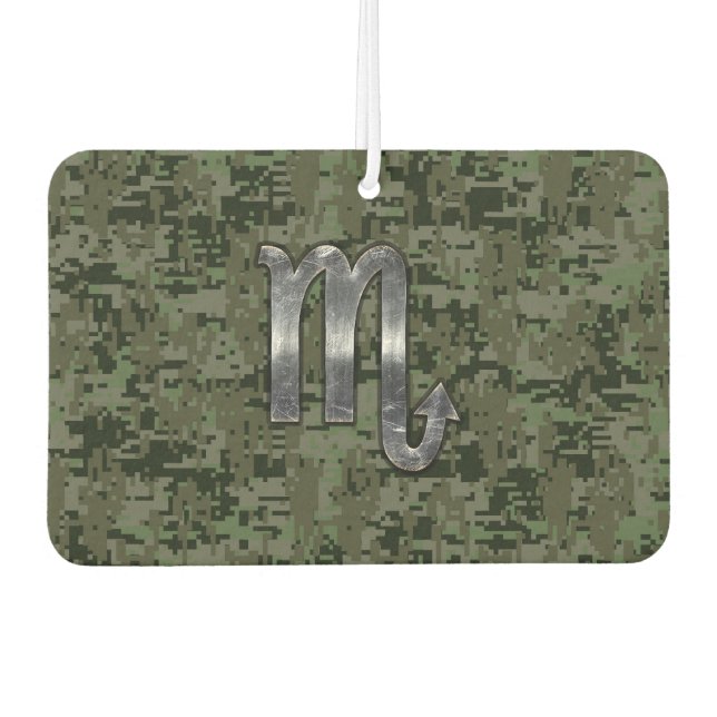 Scorpio Zodiac Sign Woodland Green Digital Camo Car Air Freshener (Front)