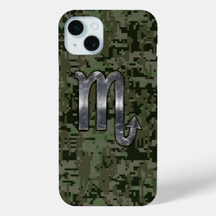 Scorpio Zodiac Sign Woodland Green Digital Camo iPhone 15 Mini Case