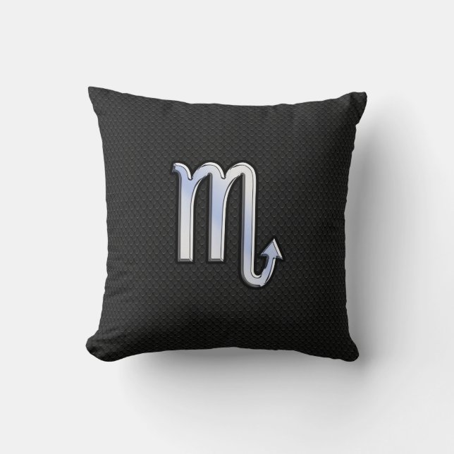 Scorpio Zodiac Silver Sign black snake skin Cushion (Front)