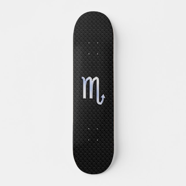 Scorpio Zodiac Silver Sign black snake skin Skateboard (Front)