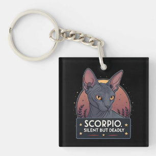 Scorpio Zodiac Sphynx Cat Silent Deadly Art Key Ring