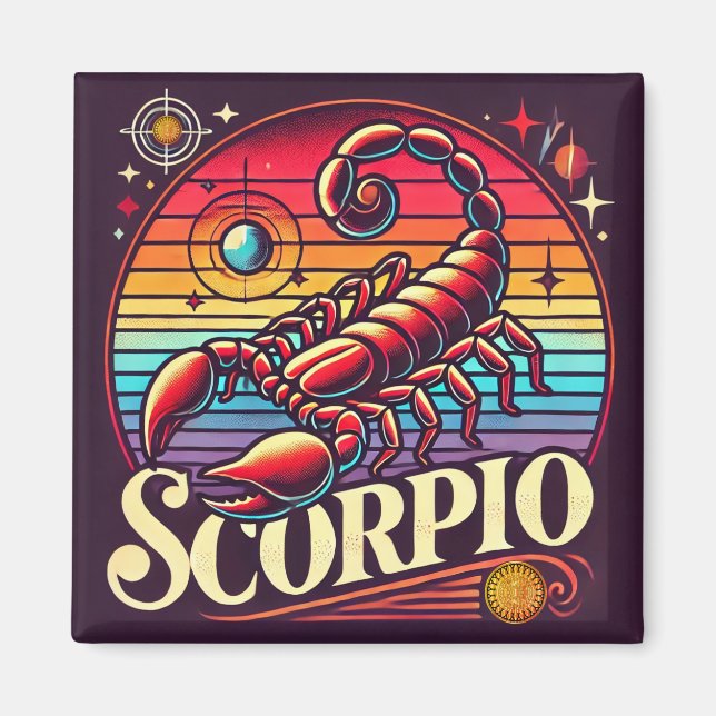Scorpio Zodiac Square Magnet Retro (Front)