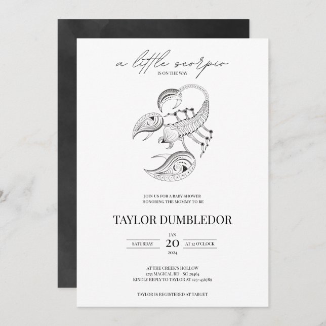 Scorpio Zodiac Star Sign Astrology Baby Shower Invitation (Front/Back)