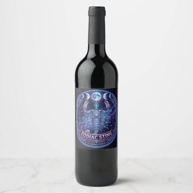 Scorpio Zodiac Sting Celestial Graphic Design Wine Label (Front)
