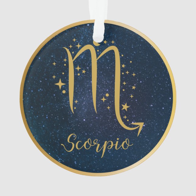Scorpio zodiac symbol gold blue stars personalised ornament (Back)