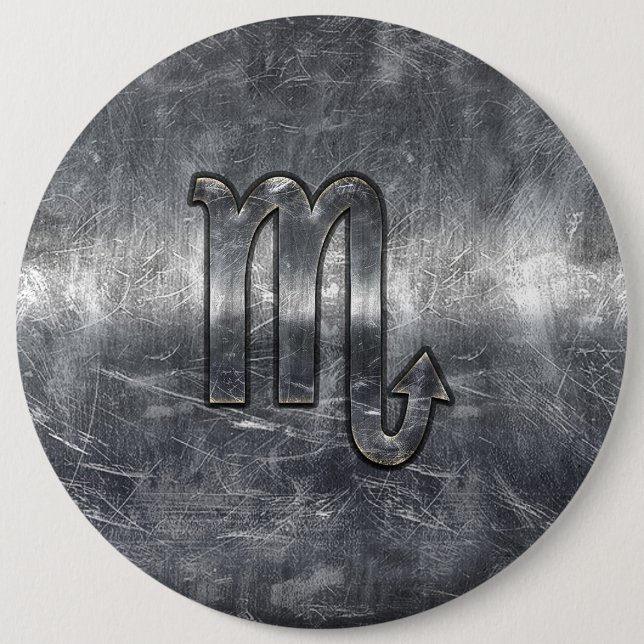 Scorpio Zodiac Symbol in Grunge Metallic Style 6 Cm Round Badge (Front)
