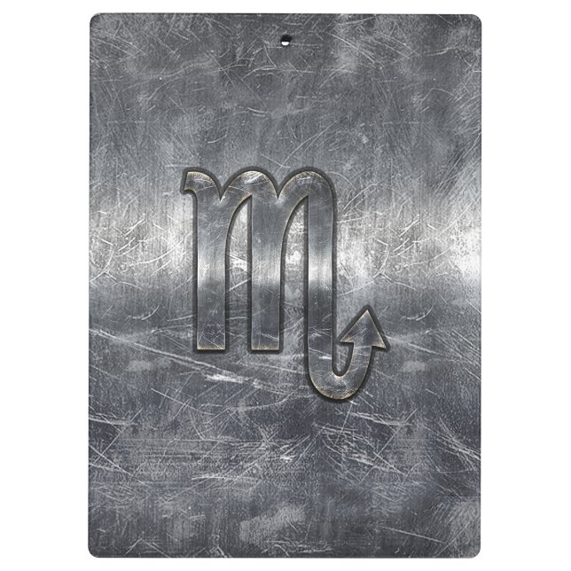 Scorpio Zodiac Symbol in Grunge Metallic Style Clipboard (Back)
