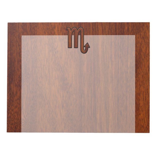 Scorpio Zodiac Symbol in Mahogany Style Notepad (Front)