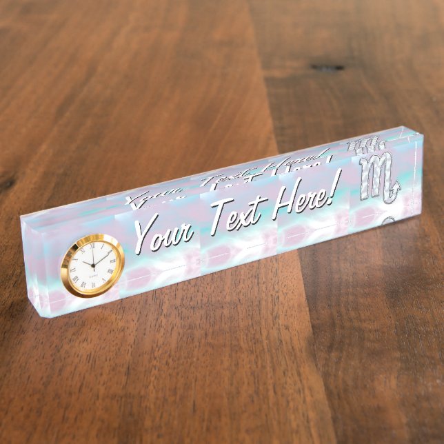 Scorpio Zodiac Symbol in Mother of Pearl Style Nameplate (Side)