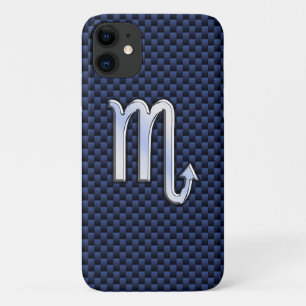 Scorpio Zodiac Symbol Navy Blue Carbon Fibre Style iPhone 11 Case