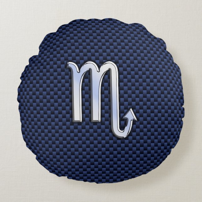 Scorpio Zodiac Symbol navy blue carbon fibre style Round Cushion (Front)