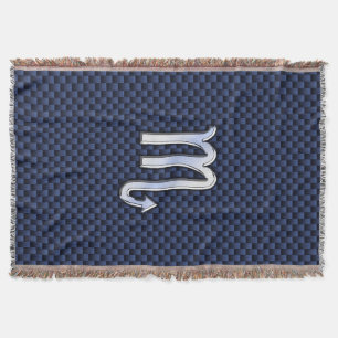 Scorpio Zodiac Symbol navy blue carbon fibre style Throw Blanket