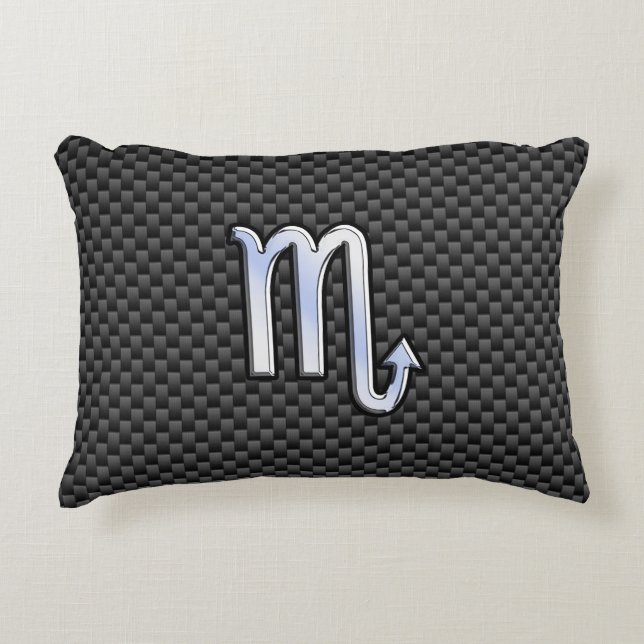 Scorpio Zodiac Symbol on Carbon Fibre Print Decorative Cushion (Front)