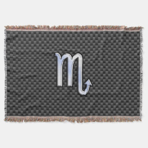 Scorpio Zodiac Symbol on Carbon Fibre Print Throw Blanket