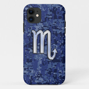 Scorpio Zodiac Symbol on Navy Blue Camo iPhone 11 Case