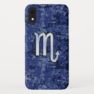 Scorpio Zodiac Symbol on Navy Blue Camo iPhone XR Case