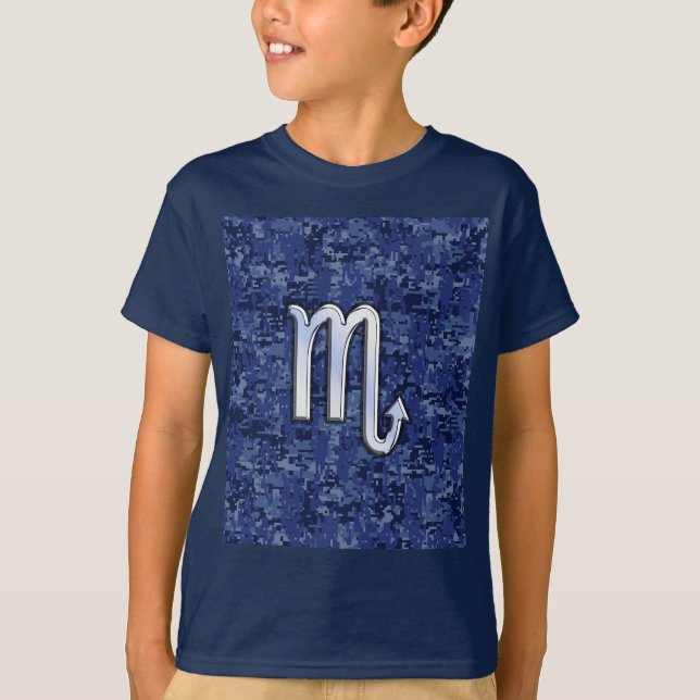 Scorpio Zodiac Symbol on Navy Blue Camo T-Shirt (Front)
