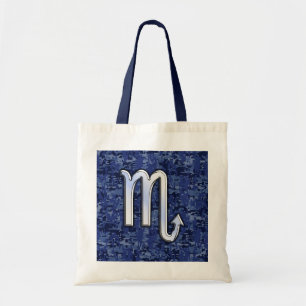 Scorpio Zodiac Symbol on Navy Blue Camo Tote Bag