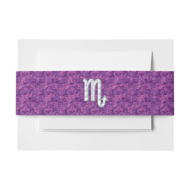 Scorpio Zodiac Symbol on Pink Digital Camo Invitation Belly Band (Front Example)