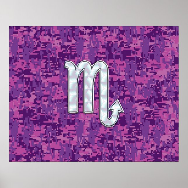 Scorpio Zodiac Symbol on Pink Digital Camo Poster (Front)
