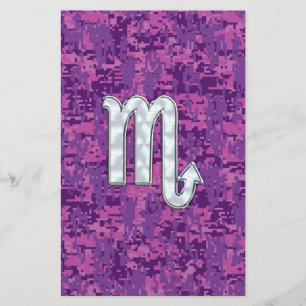 Scorpio Zodiac Symbol on Pink Digital Camo Stationery