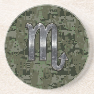 Scorpio Zodiac Symbol Woodland Digital Camo Coaster