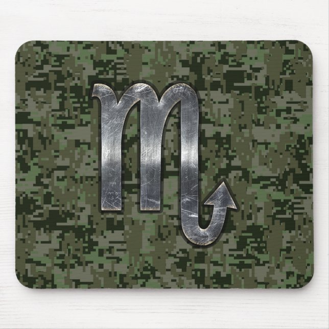 Scorpio Zodiac Symbol Woodland Digital Camo Mouse Pad (Front)