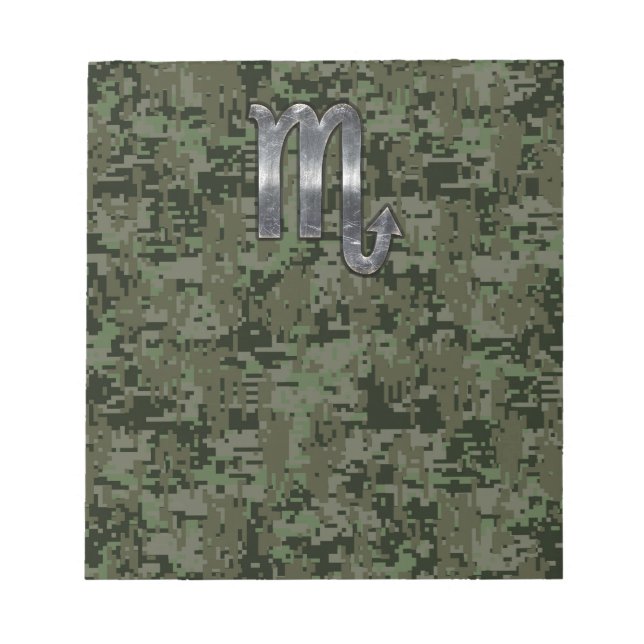 Scorpio Zodiac Symbol Woodland Digital Camo Notepad (Front)