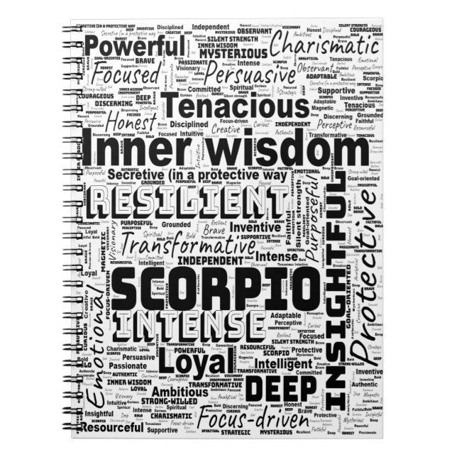  Scorpio Zodiac Word Cloud Inspiration Notebook (Front)