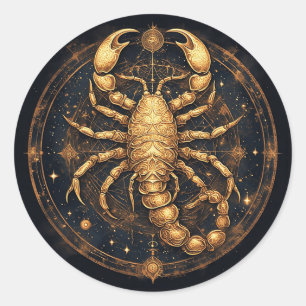 Scorpion Astral Mandala 🖼️ Golden Zodiac 💛 Classic Round Sticker