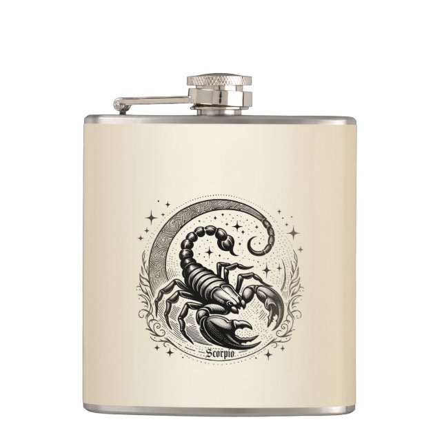 Scorpion Crescent Moon Astrology Zodiac Scorpio Hip Flask (Front)