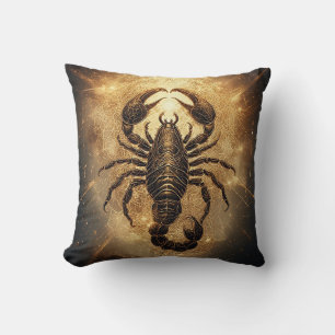 Scorpion Over a Detailed Golden Astral Mandala Cushion