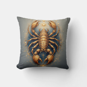 Scorpion Over a Detailed Golden Astral Mandala Cushion