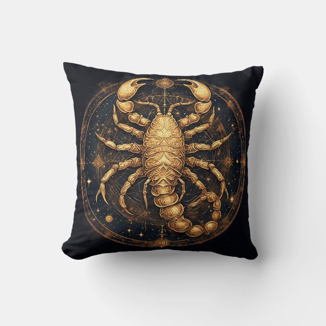 Scorpion Over a Detailed Golden Astral Mandala Cushion (Front)