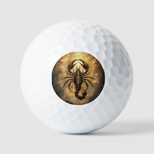Scorpion Over a Detailed Golden Astral Mandala Golf Balls