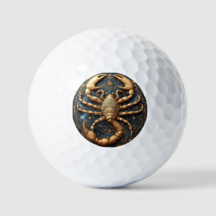 Scorpion Over a Detailed Golden Astral Mandala Golf Balls