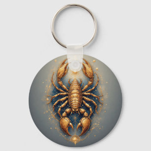 Scorpion Over a Detailed Golden Astral Mandala Key Ring