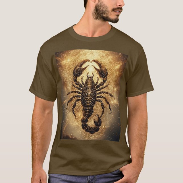 Scorpion Over a Detailed Golden Astral Mandala T-Shirt (Front)