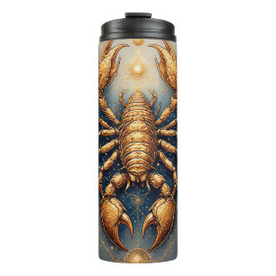 Scorpion Over a Detailed Golden Astral Mandala Thermal Tumbler