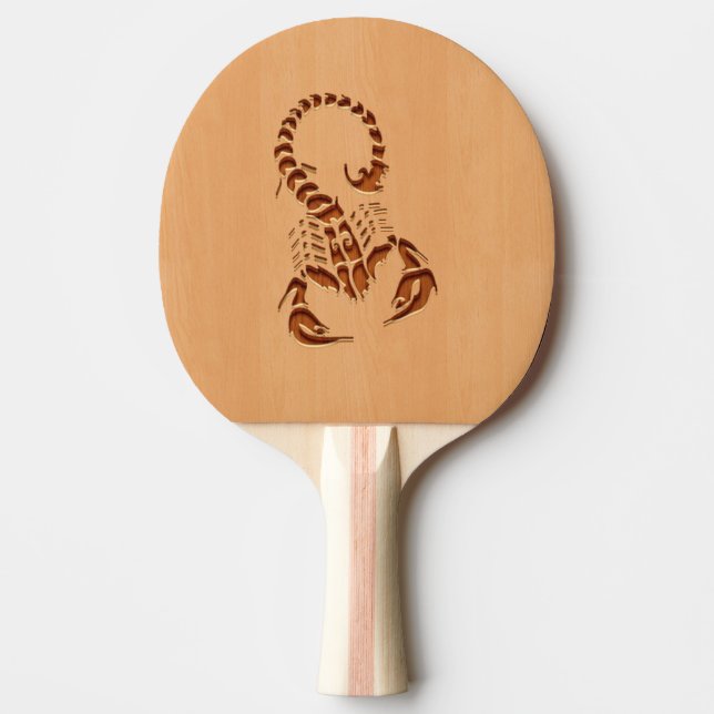 Scorpion silhouette engraved on wood design ping pong paddle (Front)