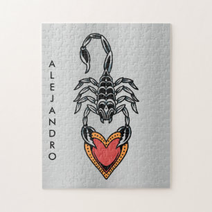 Scorpion Zodiac Sign Heart Love Dark Grey Add Name Jigsaw Puzzle