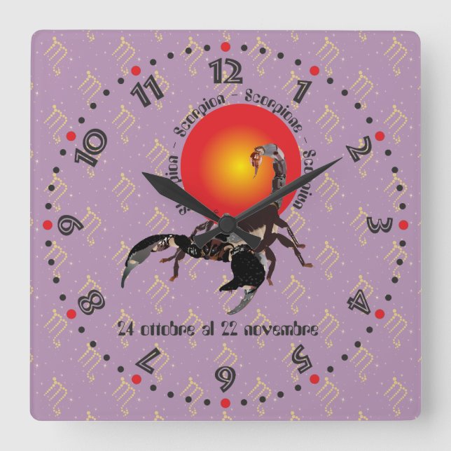 Scorpione 24 ottobre at 22 november Orologio Square Wall Clock (Front)