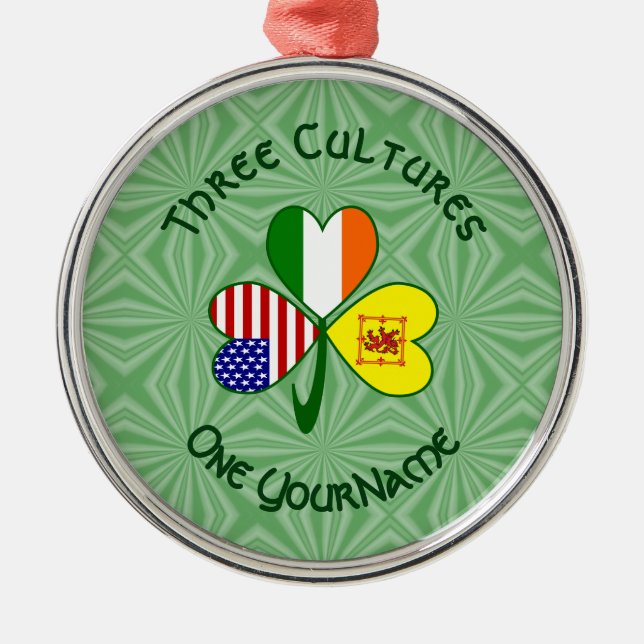 Scot Rampant Irish Flags Shamrock Personalize Text Metal Ornament (Front)